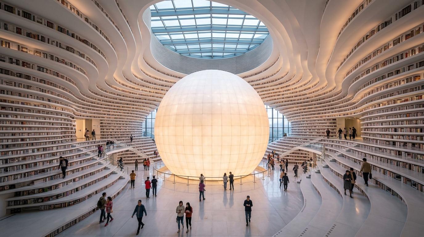 Tianjin Binhai Library interior design featuring The Eye by MVRDV and TUPDI